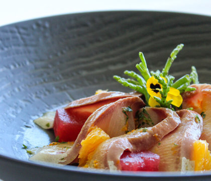 Hamachi Crudo at Orchids restaurant