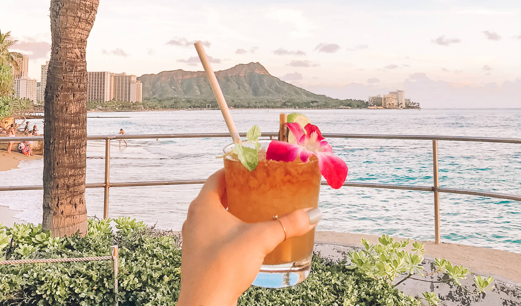 Mai Tai with view of Diamond Head